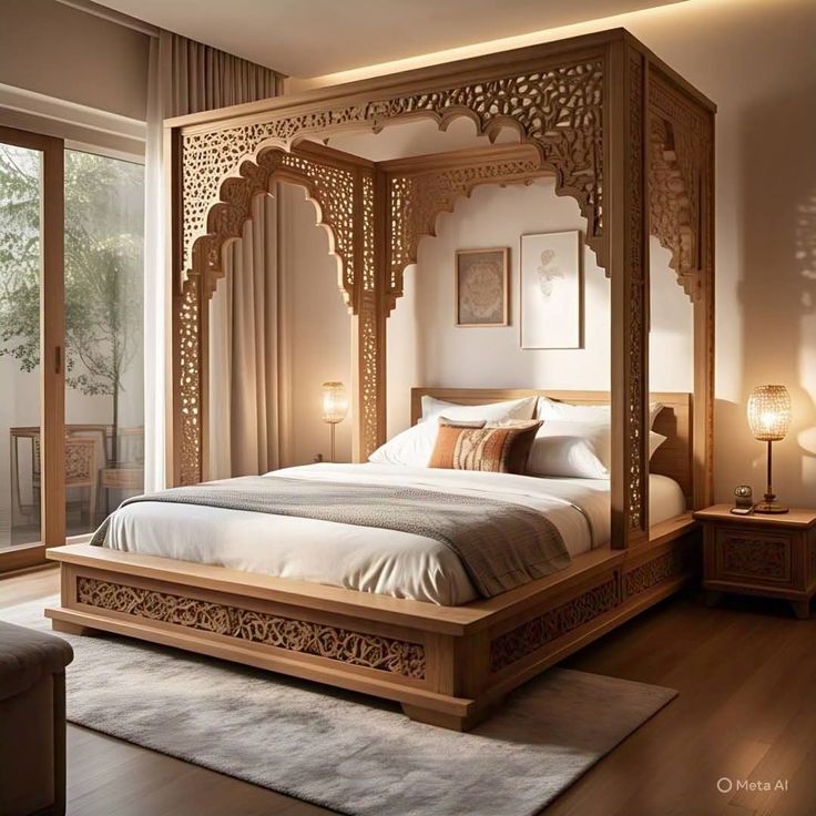 NS001 Royal Carved Poster Bed — luxury carved wooden furniture by NS Furniture Saharanpur