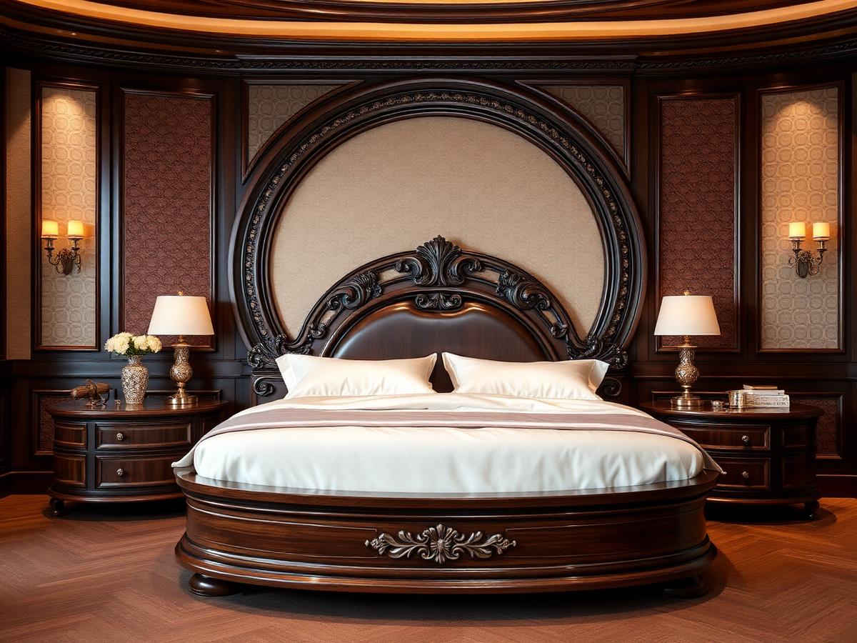 NS00 Royal Carved Round Bed — luxury carved wooden furniture by NS Furniture Saharanpur