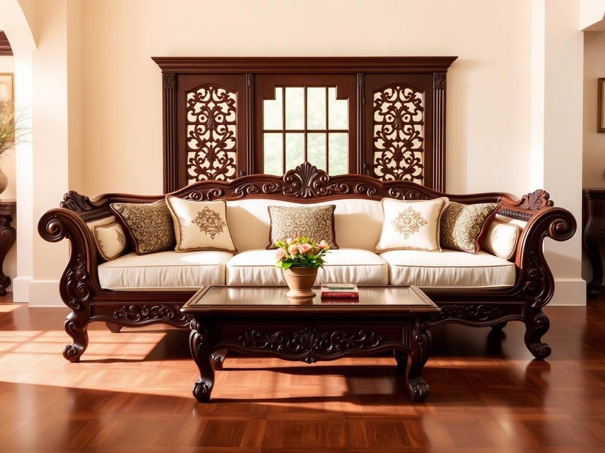 Hand-carved wooden sofa set by NS Furniture, Saharanpur